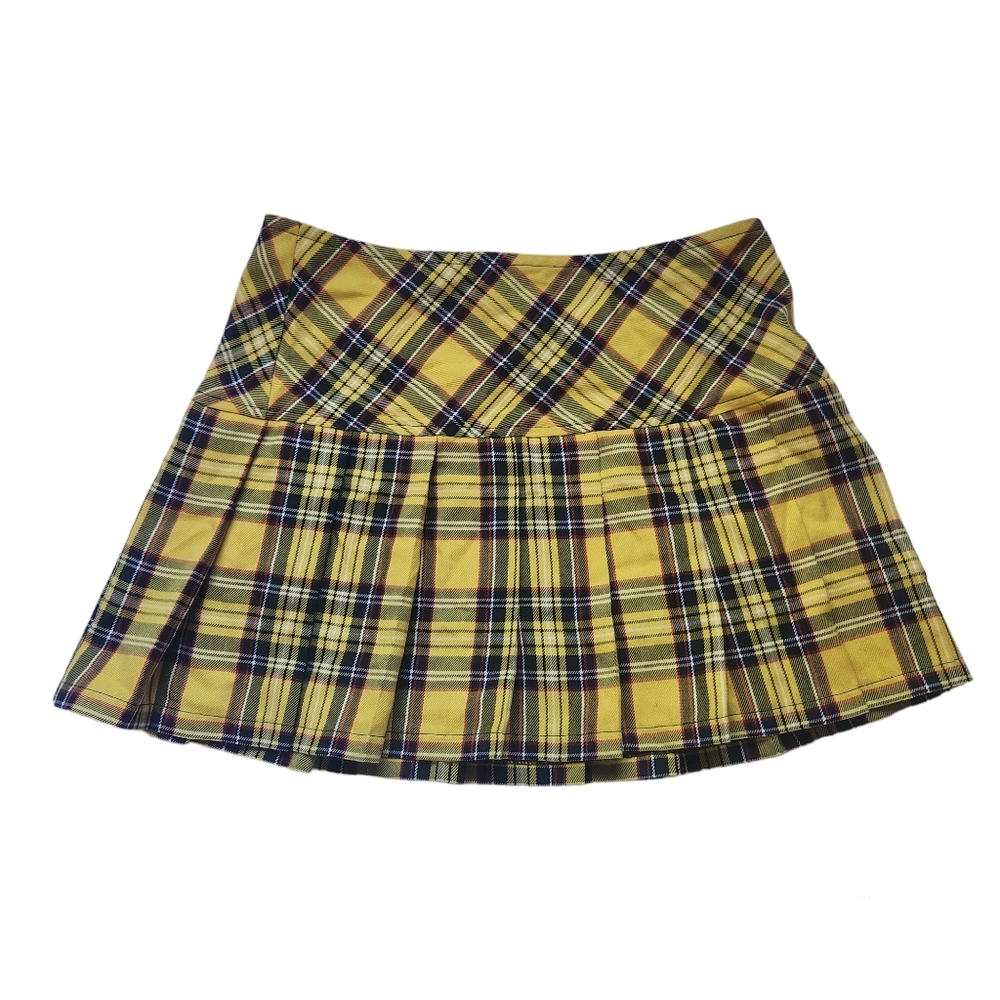 TrippNYC Yellow Plaid Pleated Mini Skirt